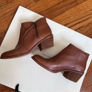 Madewell Genuine Leather Western Stitching Ankle Boots Side Zipper Brown 8.5